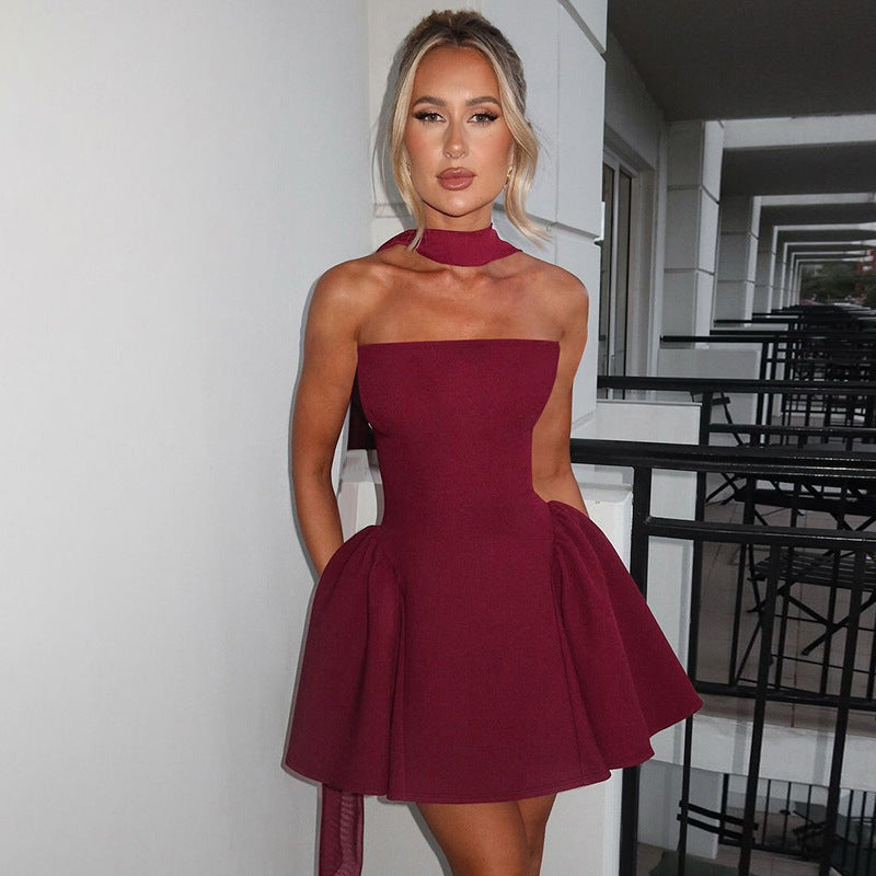 Sexy Tube-Top-Kleid mit Rückenzipfer-Design, im Trend liegendes kurzes Partykleid für Damen